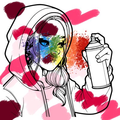 a realistic girl, spray painting