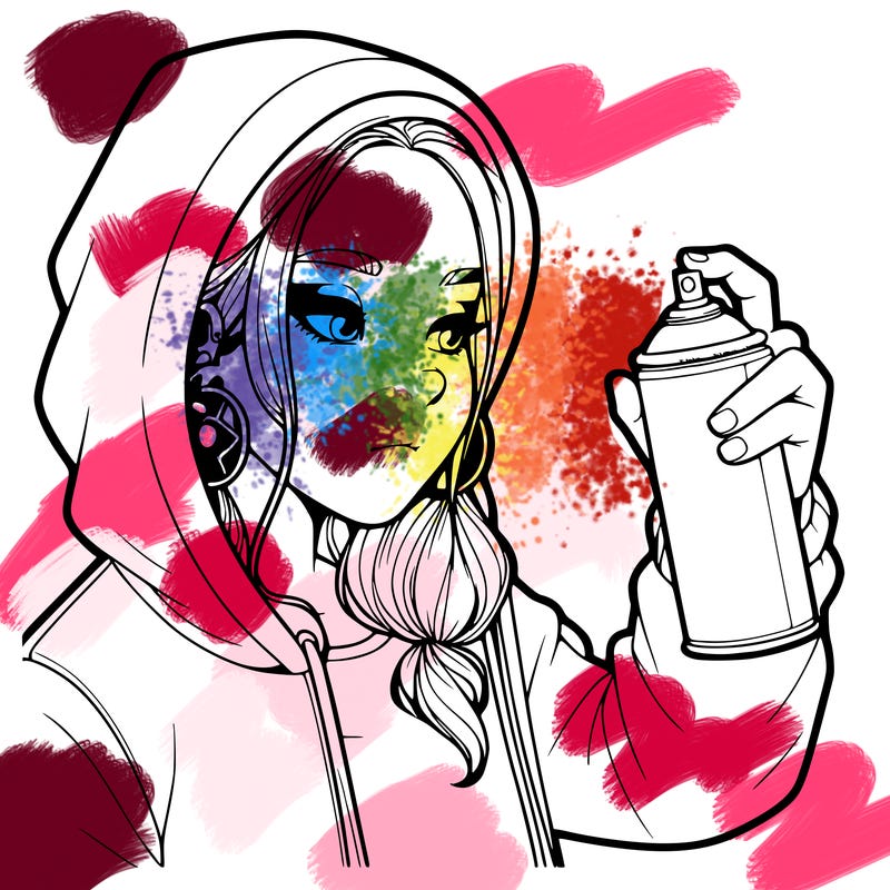 a realistic girl, spray painting