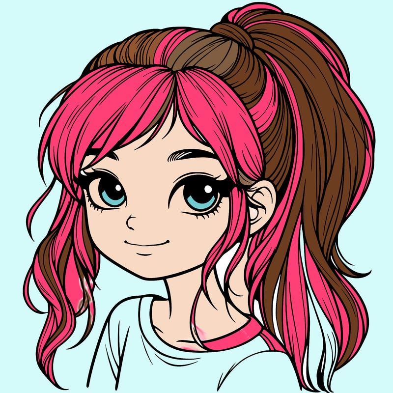 realistic girl with ponytail