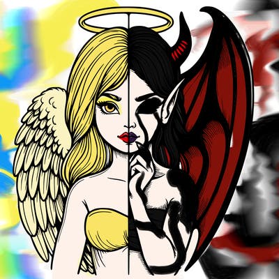 realistic angel half demon