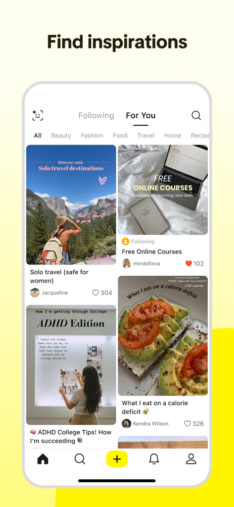 Lemon8 app interface displaying a curated feed of travel food and lifestyle inspiration