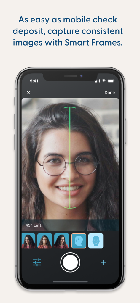 ImageAssist app interface showing Smart Frames for consistent clinical patient photography.