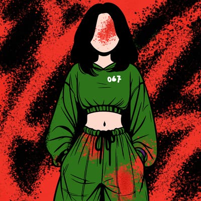 realistic girl faceless with baggy pants and a crop top