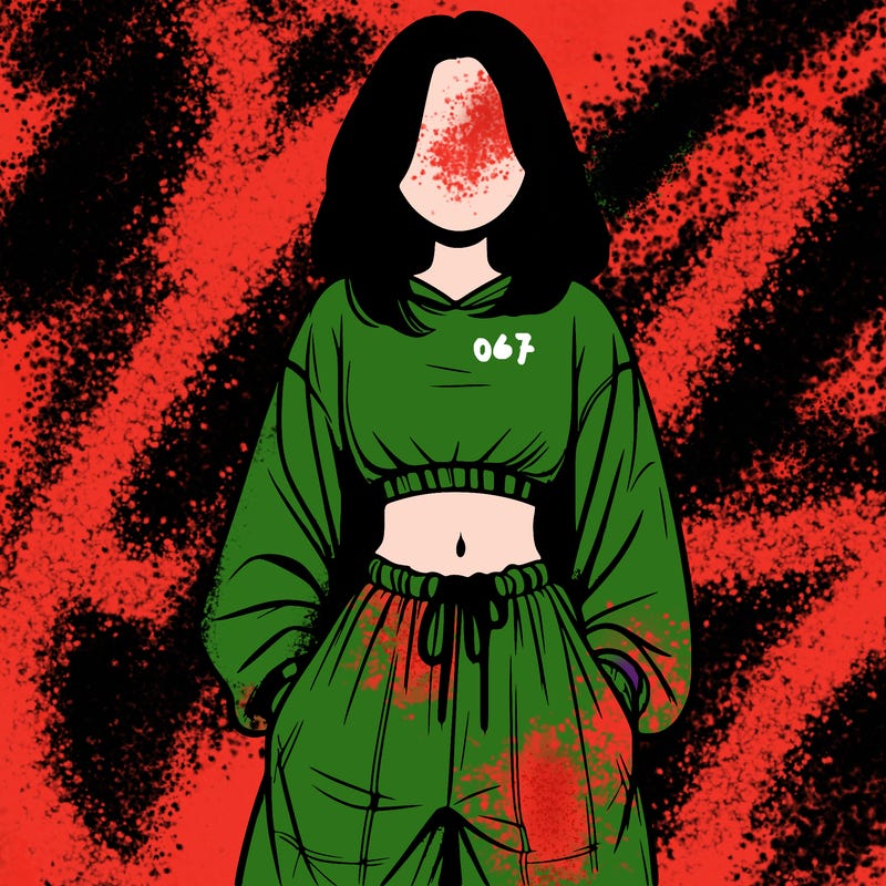 realistic girl faceless with baggy pants and a crop top