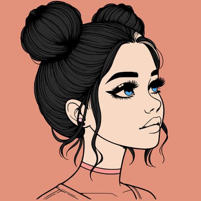 realistic girl with buns on the top of her head
