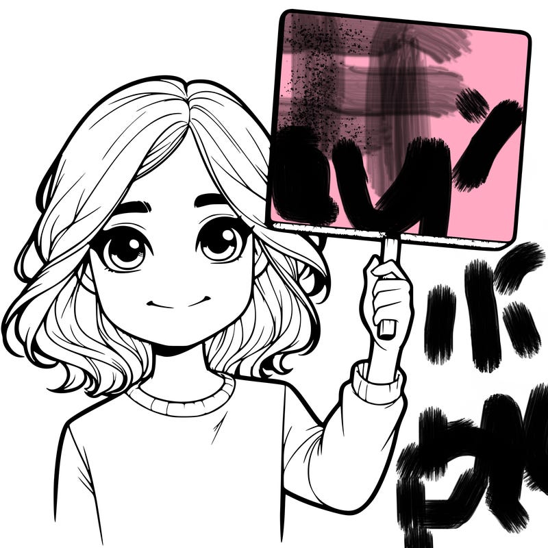 realistic girl holding up a sign