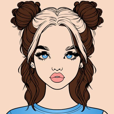 realistic girl with two buns in hair and lips