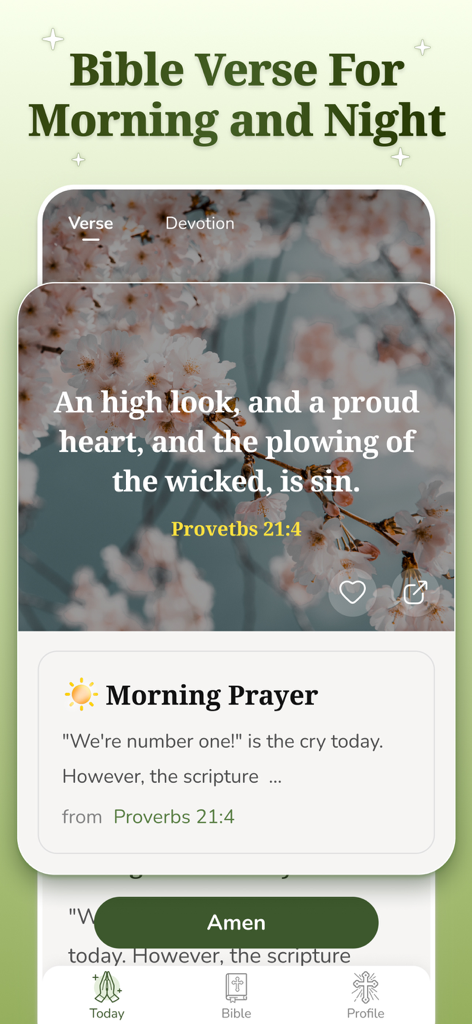 DailyBible Lite - KJV Version - Daily Bible Lite app interface showing a morning prayer and KJV scripture verse from Proverbs