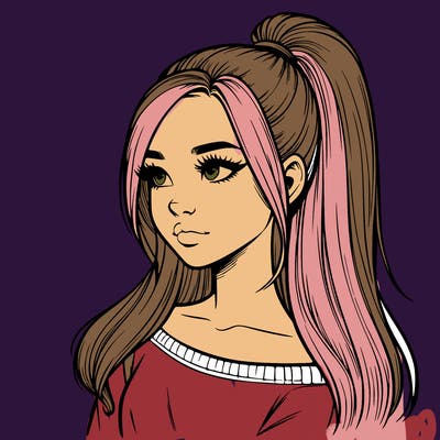 realistic girl with a high ponytail