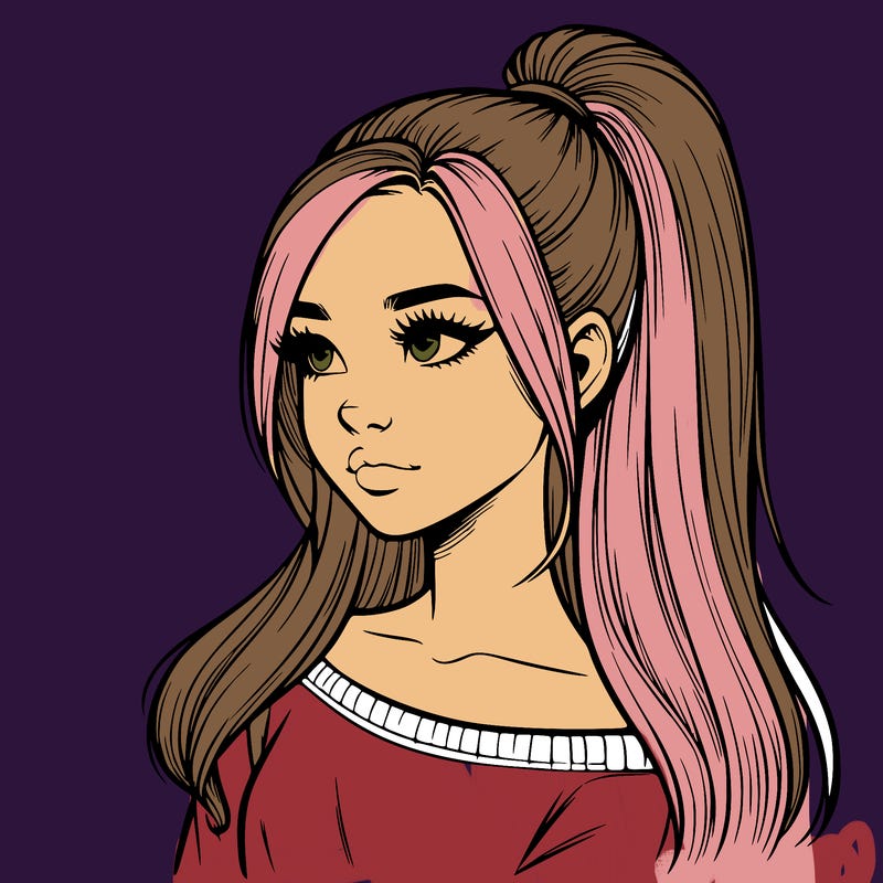 realistic girl with a high ponytail