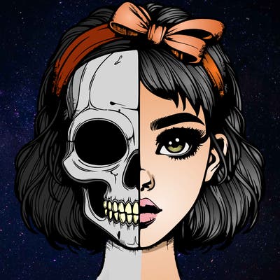 realistic girl with half skull mask