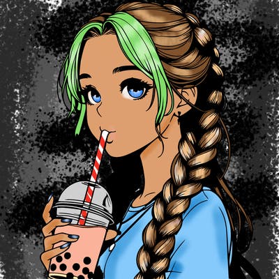 realistic girl with braided hair drinking boba