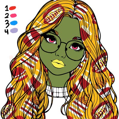 girl with long hair and freckles and glasses realistic