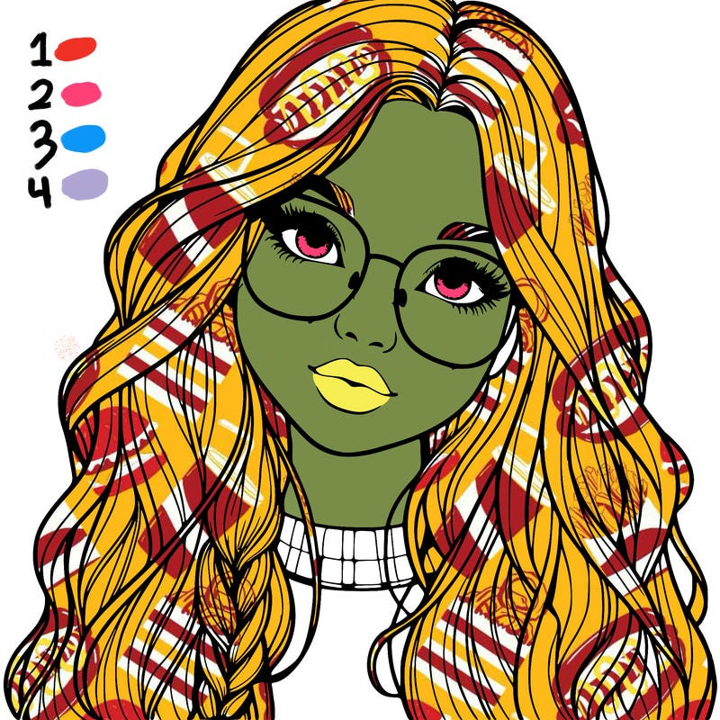 girl with long hair and freckles and glasses realistic