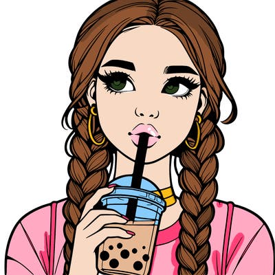 realistic girl with braided hair drinking boba