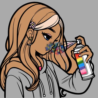 a realistic girl spray painting