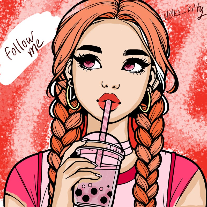 realistic girl with braided hair drinking boba
