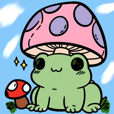 a cute frog with a mushroom hat