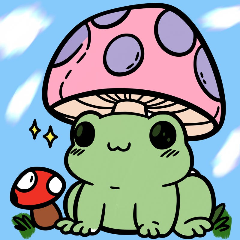 a cute frog with a mushroom hat