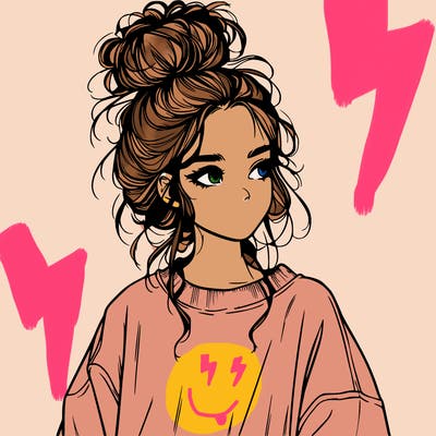realistic girl with messy bun and oversized clothing