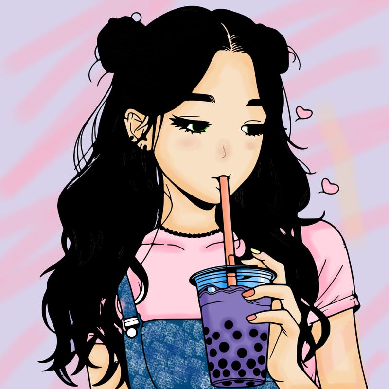 aesthetic realistic girl with boba