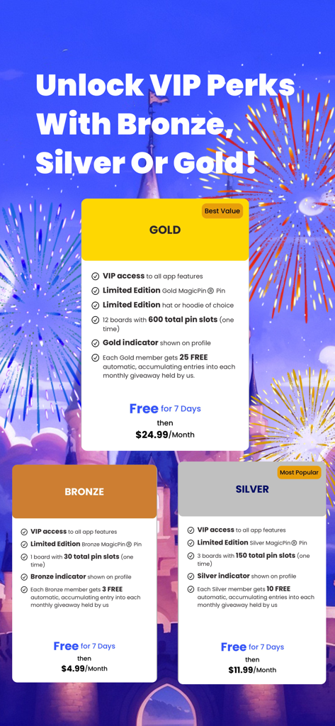 Comparison of MagicPin Bronze Silver and Gold VIP membership plans and prices