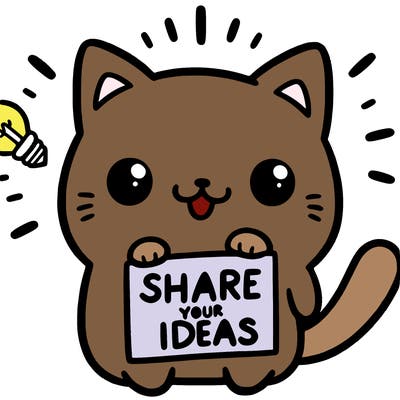 a cute cat saying share your ideas