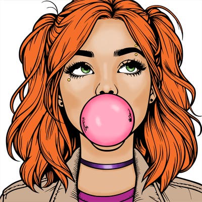 realististic girl blowing bubble -gum