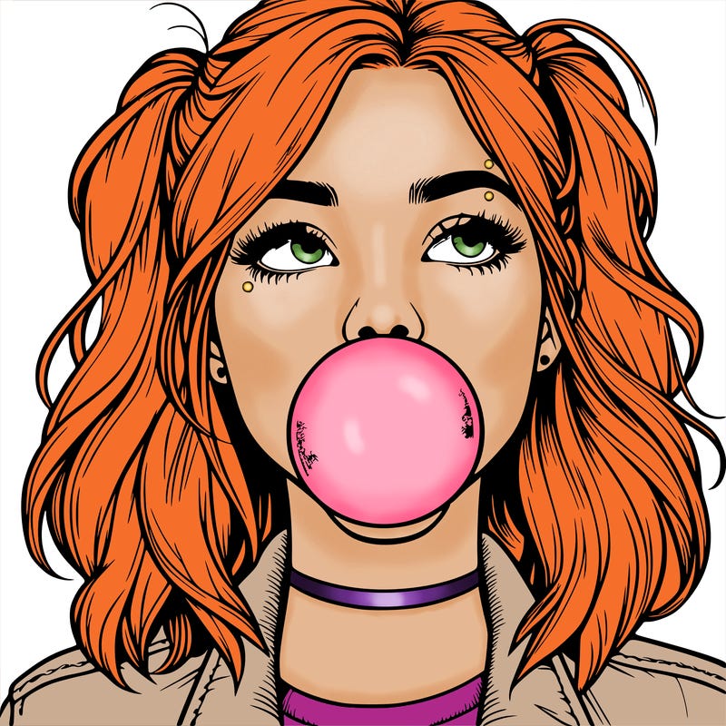 realististic girl blowing bubble -gum