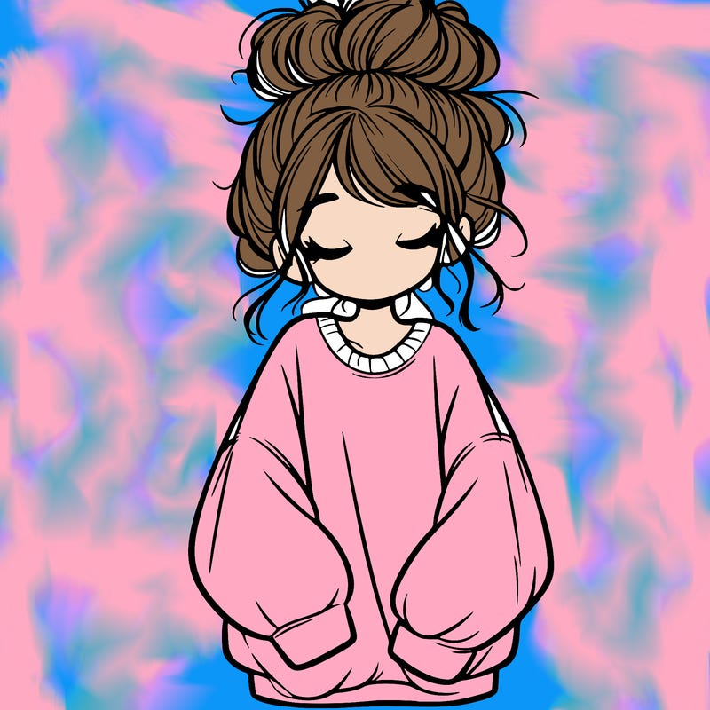 girl with baggy sweatshirt and messy bun