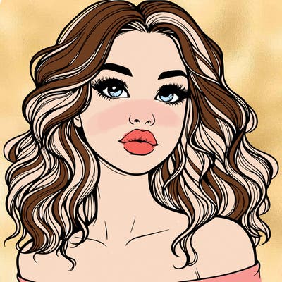 realistic girl with wavy hair and lips