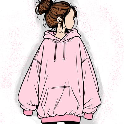realistic girl with a oversized sweatshirt on and a bun
