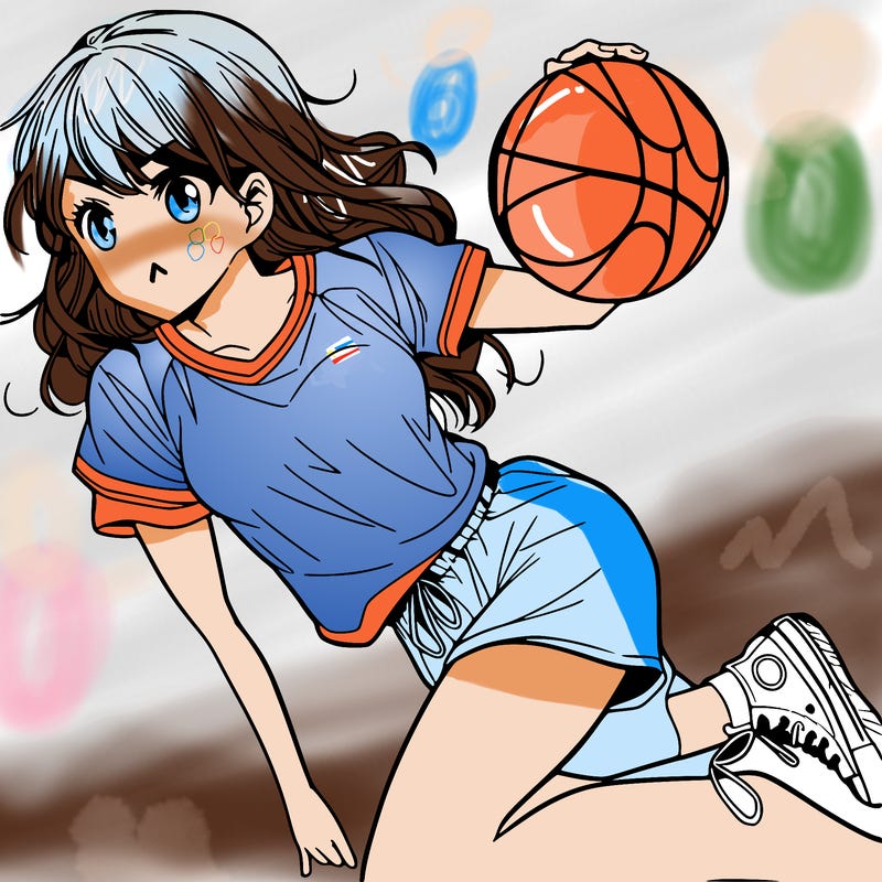 teen manga girl playing basketball