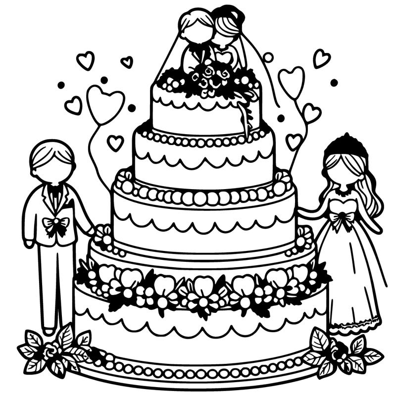 a 5 tier wedding cake with two people on top