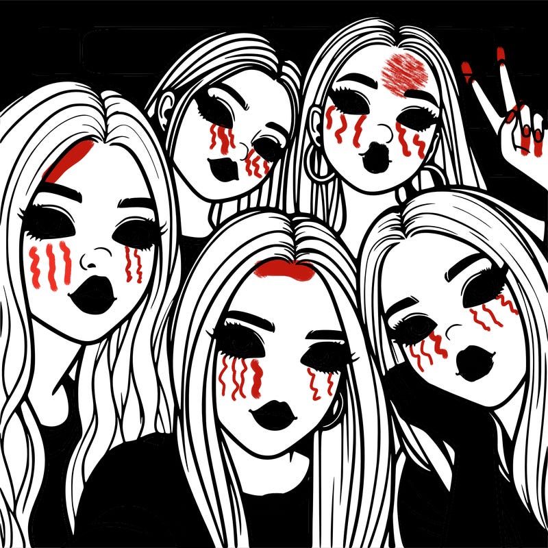 group of teen girls friends y2k up close in a selfie