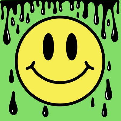 smiley face with drippy black and white background
