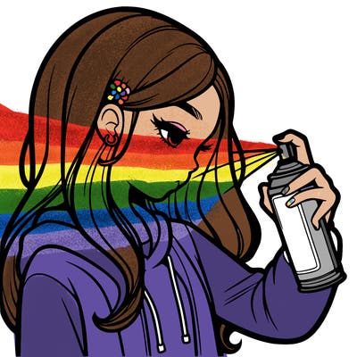 a realistic girl spray painting