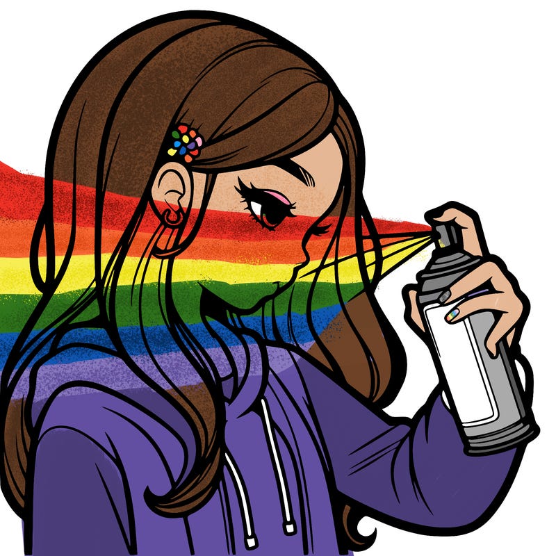 a realistic girl spray painting