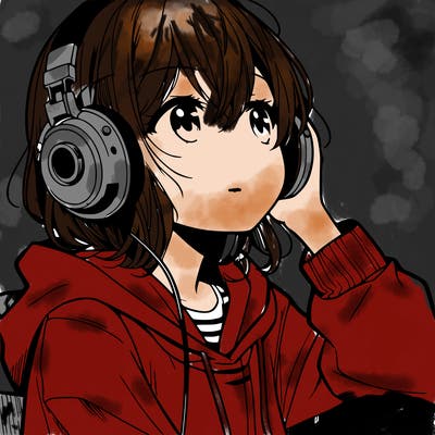 manga character that listen a music with headphone