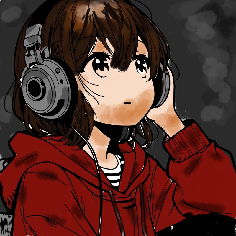 manga character that listen a music with headphone