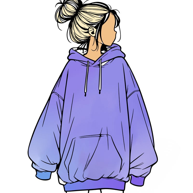 realistic girl with a oversized sweatshirt on and a bun