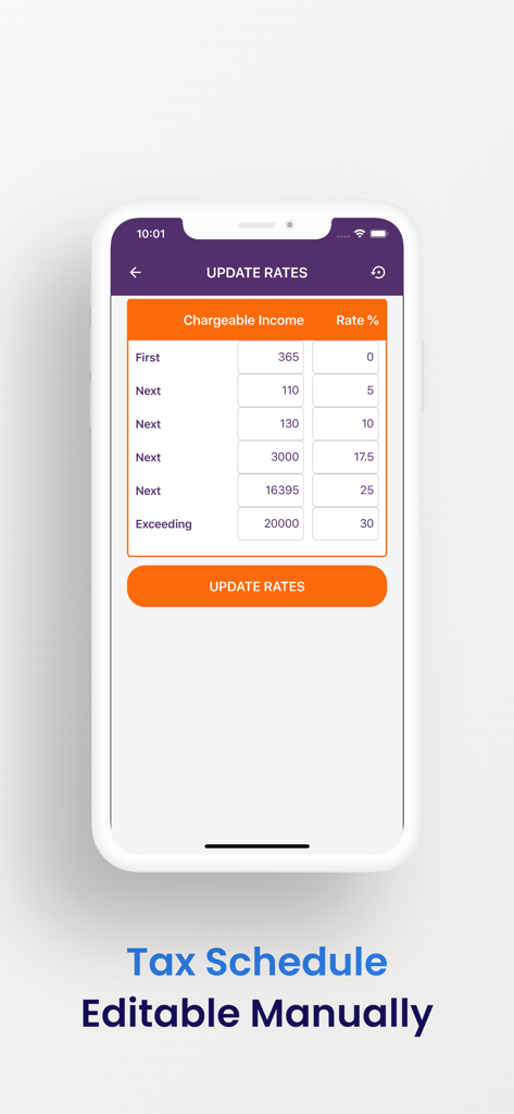 Manual tax schedule update screen in the Ghana PAYE and SSNIT Calculator app