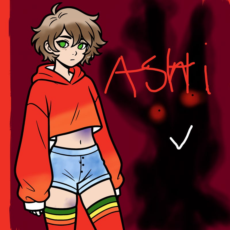 femboy with short hair wearing thigh highs and baggy crop top