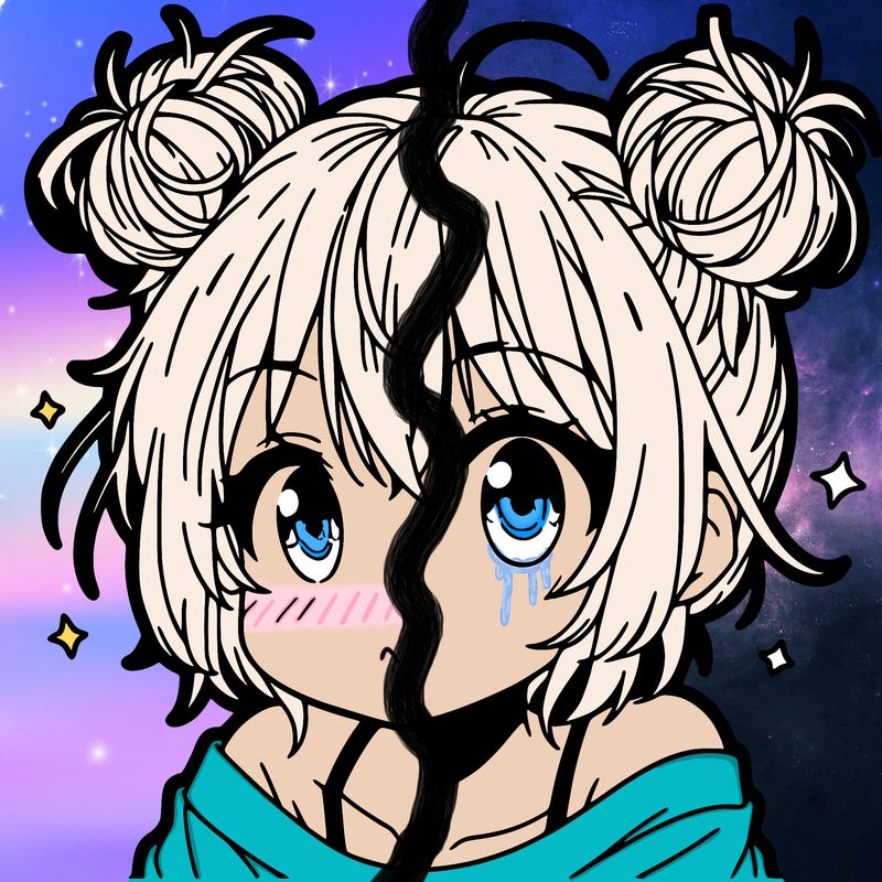 a manga girl with messy small buns