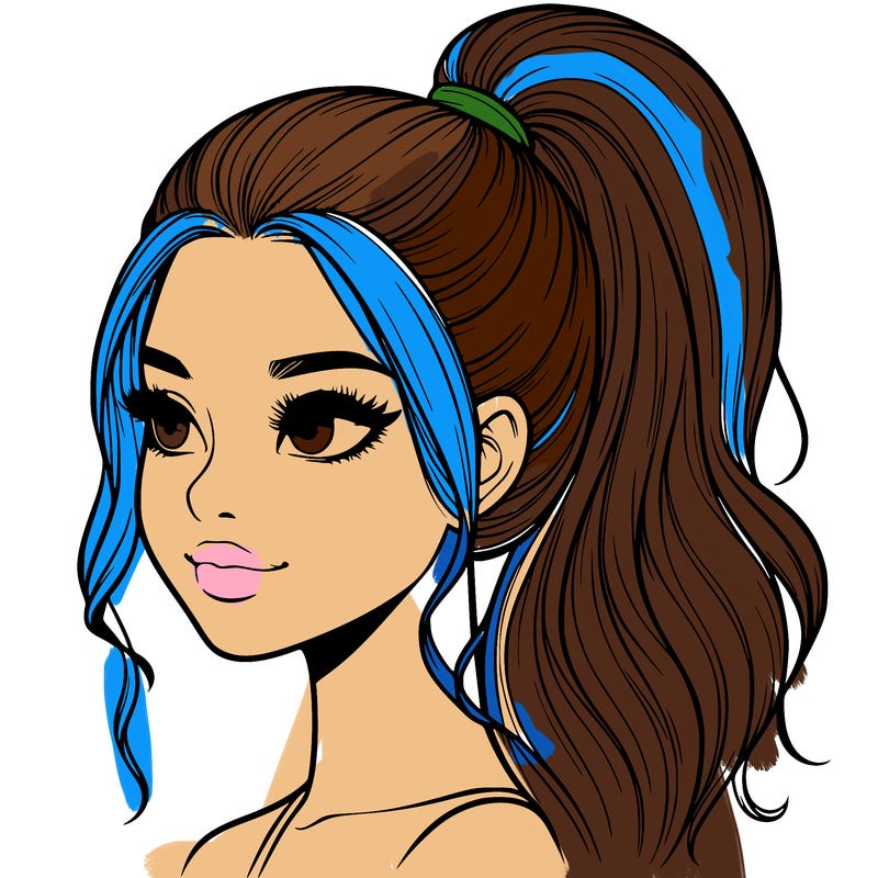 realistic girl with a high ponytail