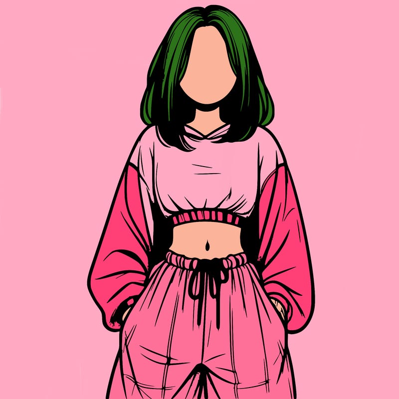 realistic girl faceless with baggy pants and a crop top