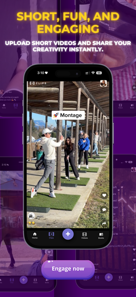 SeLeBox - SeLeBox app interface showing a short-form video clips feed with sharing and engagement features