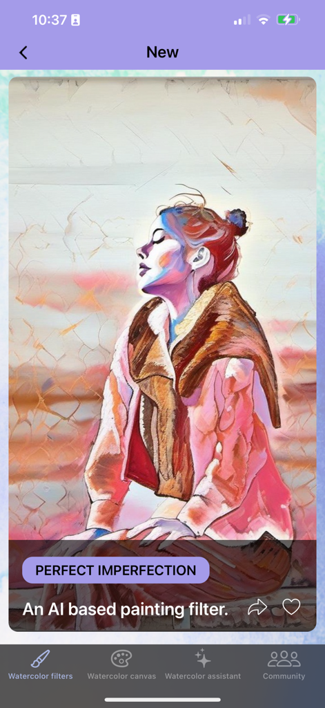 Pintura de retrato de acuarela IA de una mujer creada con un filtro digital en la aplicación Aquarelle