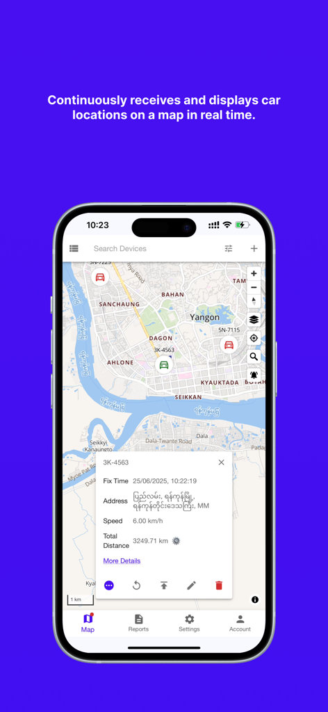 AGB Smart Track app interface displaying real-time vehicle locations and detailed asset status on a map