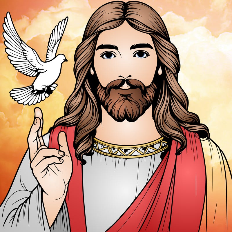 realistic jesus with a beautiful dove flying above him